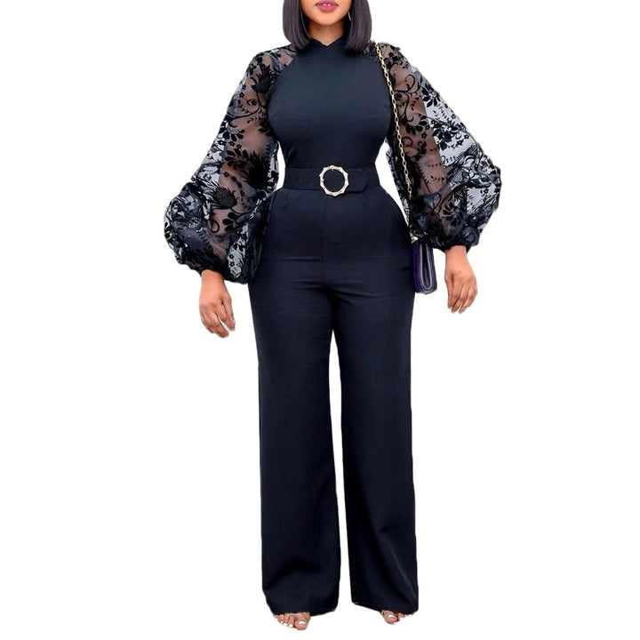 Damen Jumpsuit mit eleganten Puffärmeln und Taillengürtel Drune