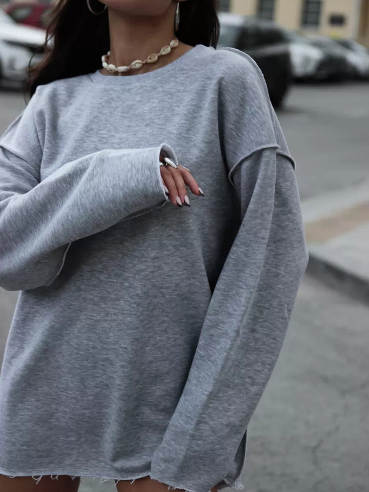 Damen Oversized Sweatshirt mit Fransensaum Drune