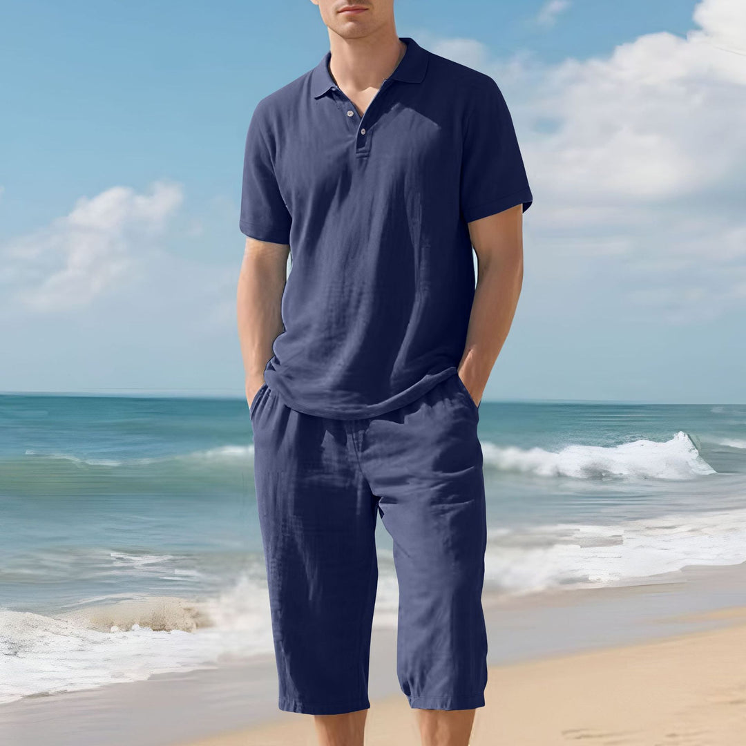 Herren nan leichtes Polo- und Bermuda-Set aus seidigem Baumwolljersey Drune