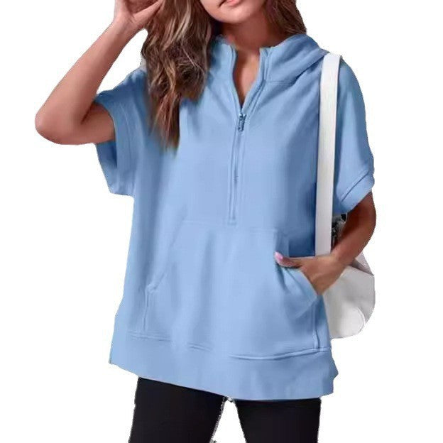 Damen lässiger Kapuzenpullover mit halbem Reißverschluss Drune
