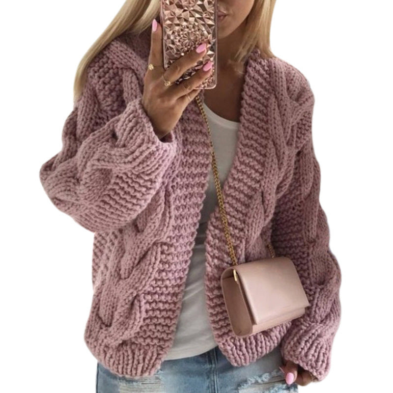 Damen Strickjacke mit grobem Zopfstrickmuster und weitem Schnitt Drune