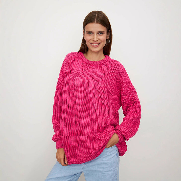 Damen Grobstrickpullover mit lässigem Schnitt und weitem Kragen Drune