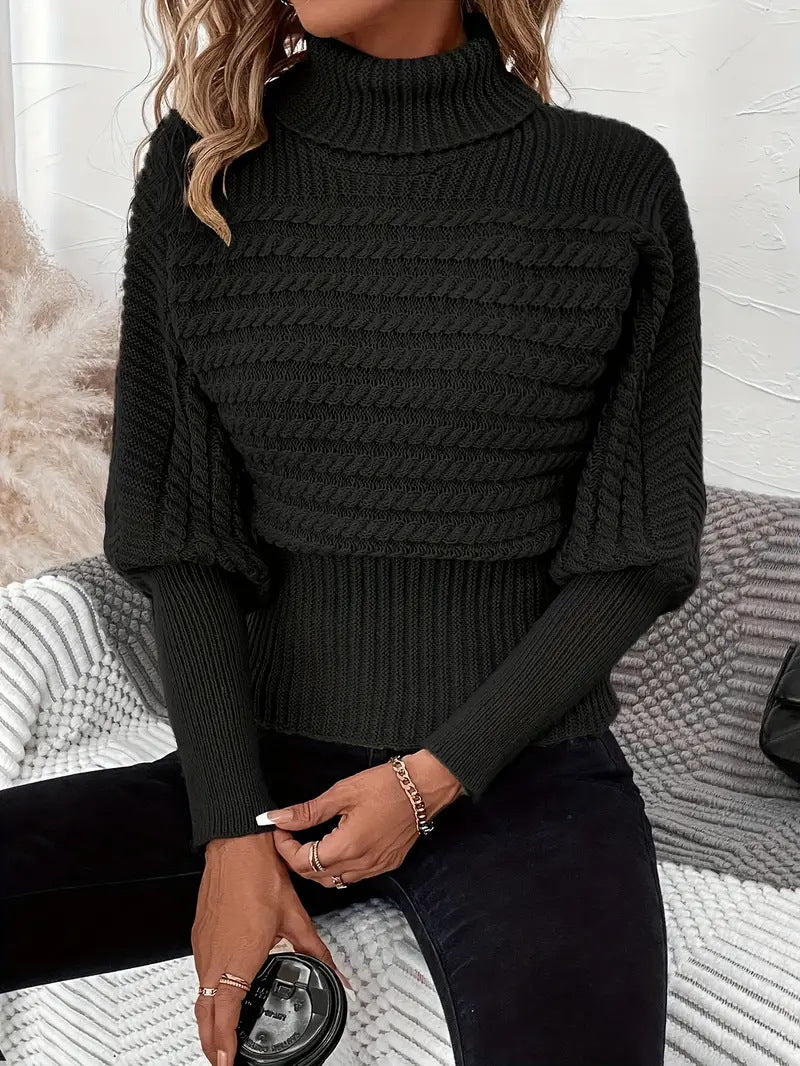 Damen Modischer Rollkragenpullover mit strukturiertem Design Drune
