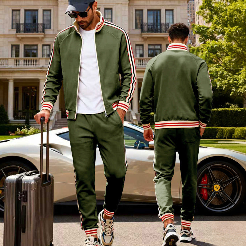 Herren nan sportiver Trainingsanzug mit gestreiften Rippbündchen, Reißverschlussjacke und tapered Jogginghose Drune