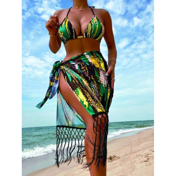 Damen Bikini-Set mit trendigem Fransenüberrock und verstellbaren Trägern Drune