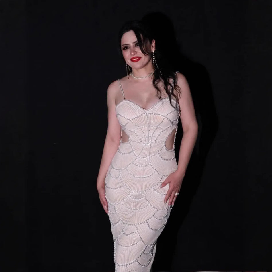 Damen Elegantes Midi-Kleid mit rückseitigen Cut-Outs und dekorativem Wellendesign Drune