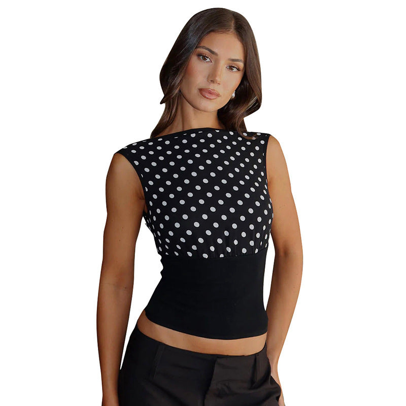 Damen Polka-Dots Oberteil mit elastischem Bund Drune