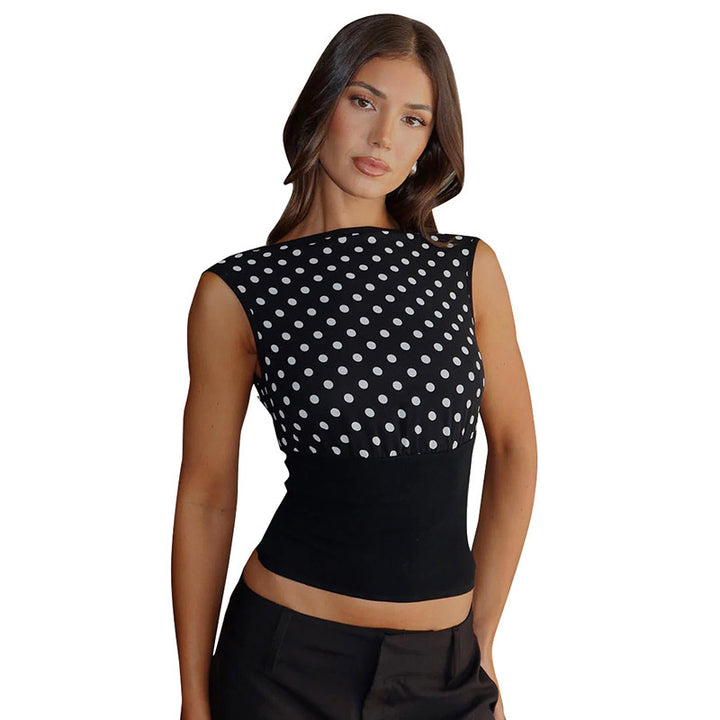 Damen Polka-Dots Oberteil mit elastischem Bund Drune