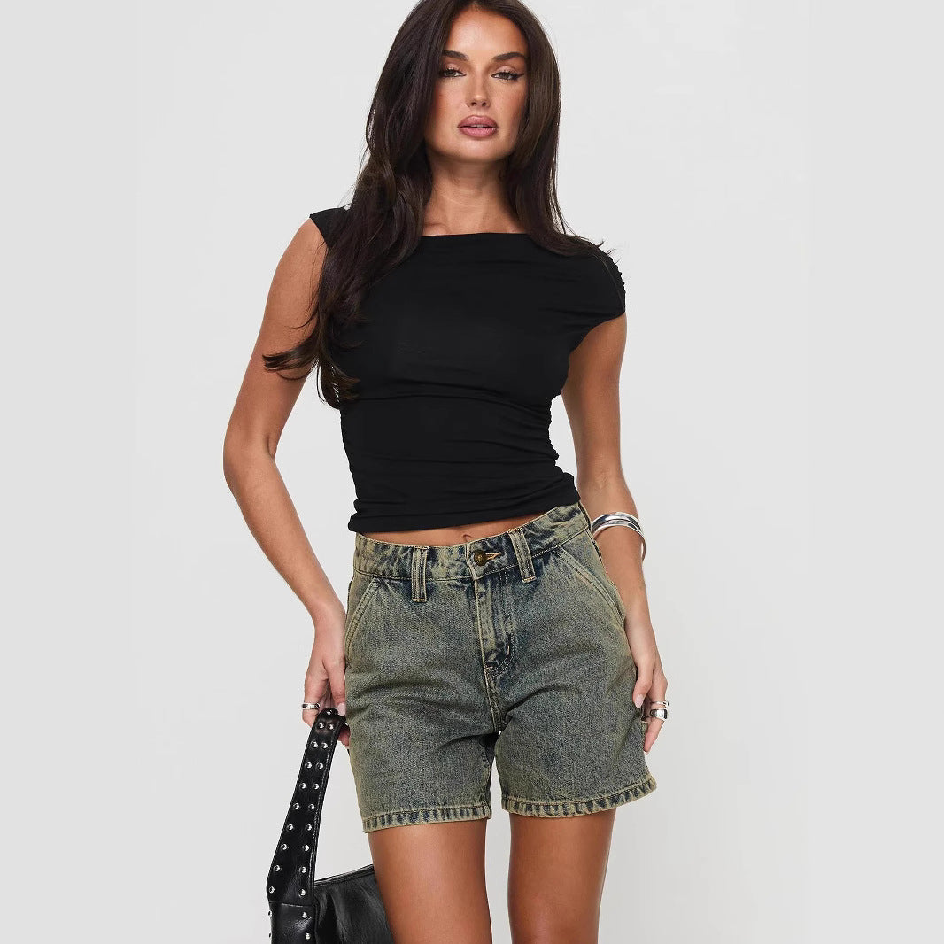 Damen High-Waisted Denim Shorts mit lässigem Schnitt Drune