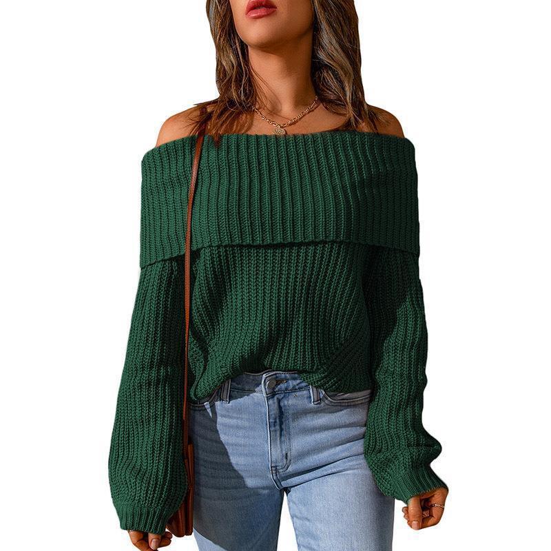 Damen Off-Shoulder Strickpullover mit weitem Schnitt Drune
