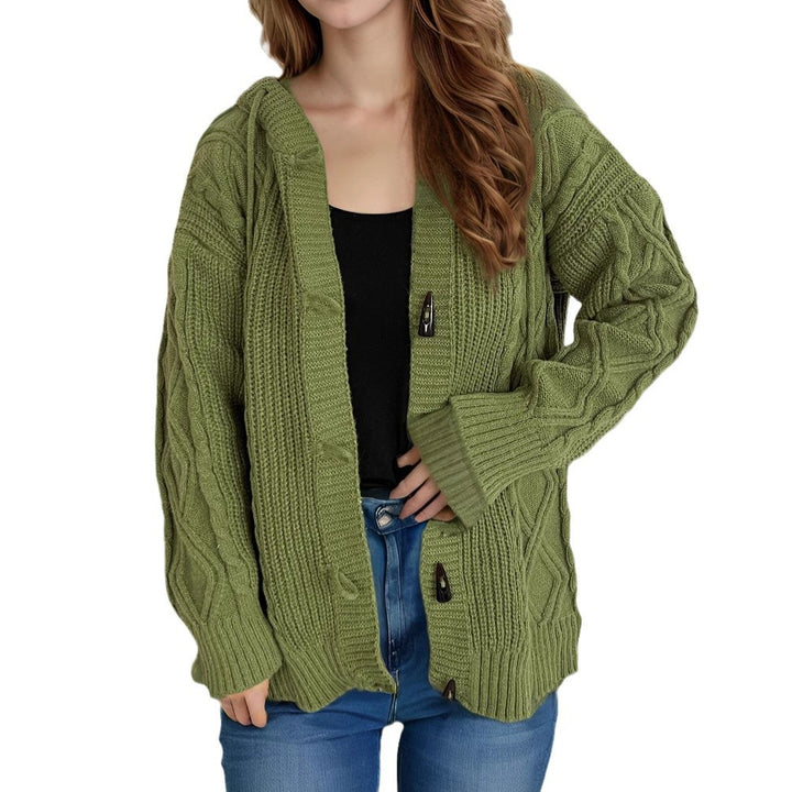 Damen Grobstrick-Kapuzen-Cardigan mit dekorativem Zopfmuster Drune