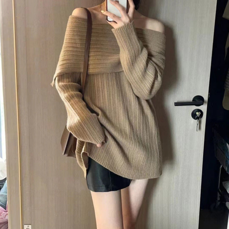 Damen Off-Shoulder Pullover aus strukturiertem Strickmaterial Drune