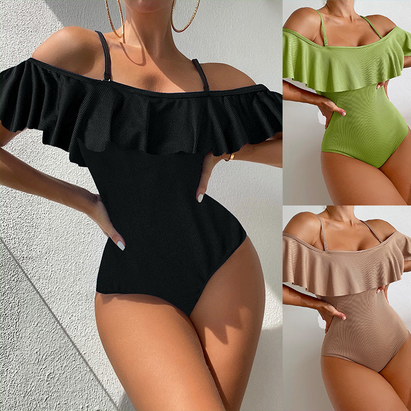 Damen Einteiler Badeanzug mit voluminösem Rüschendesign Drune