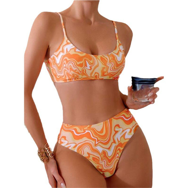Damen Bikini-Set mit modischem Gummizug und trendy Wellenmuster Drune