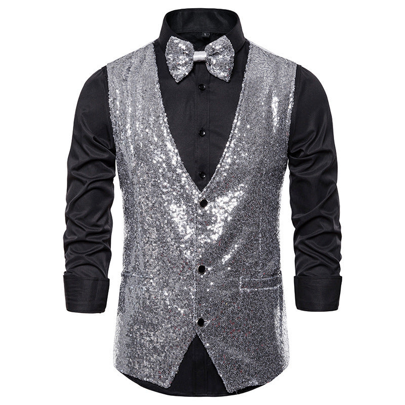 Herren Pailletten Kleid Weste Set Drune