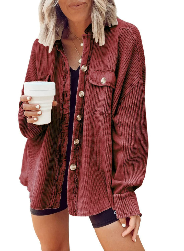 Damen oversized Waffelstruktur Hemdjacke Drune
