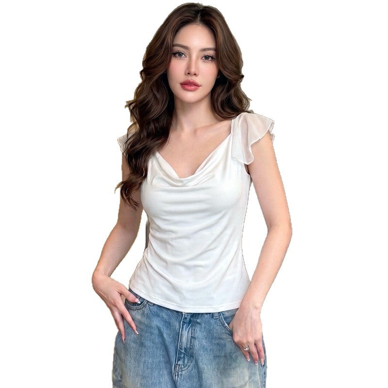 Damen Elegantes Top mit fließendem Chiffon-Detail Drune