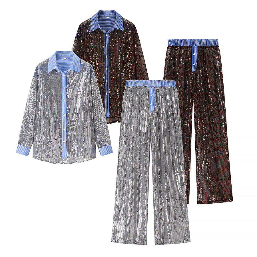 Damen Glamouröse Pailletten Pyjama-Set Drune