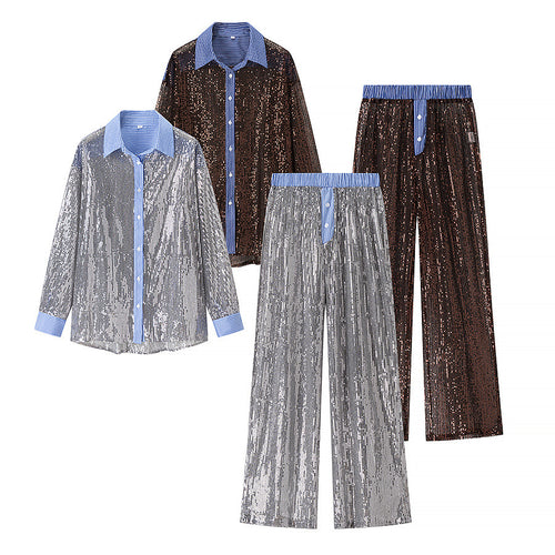 Damen Glamouröse Pailletten Pyjama-Set Drune