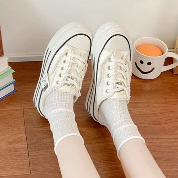 Damen Trendige Plateausneaker mit offener Ferse und Schnürung Drune