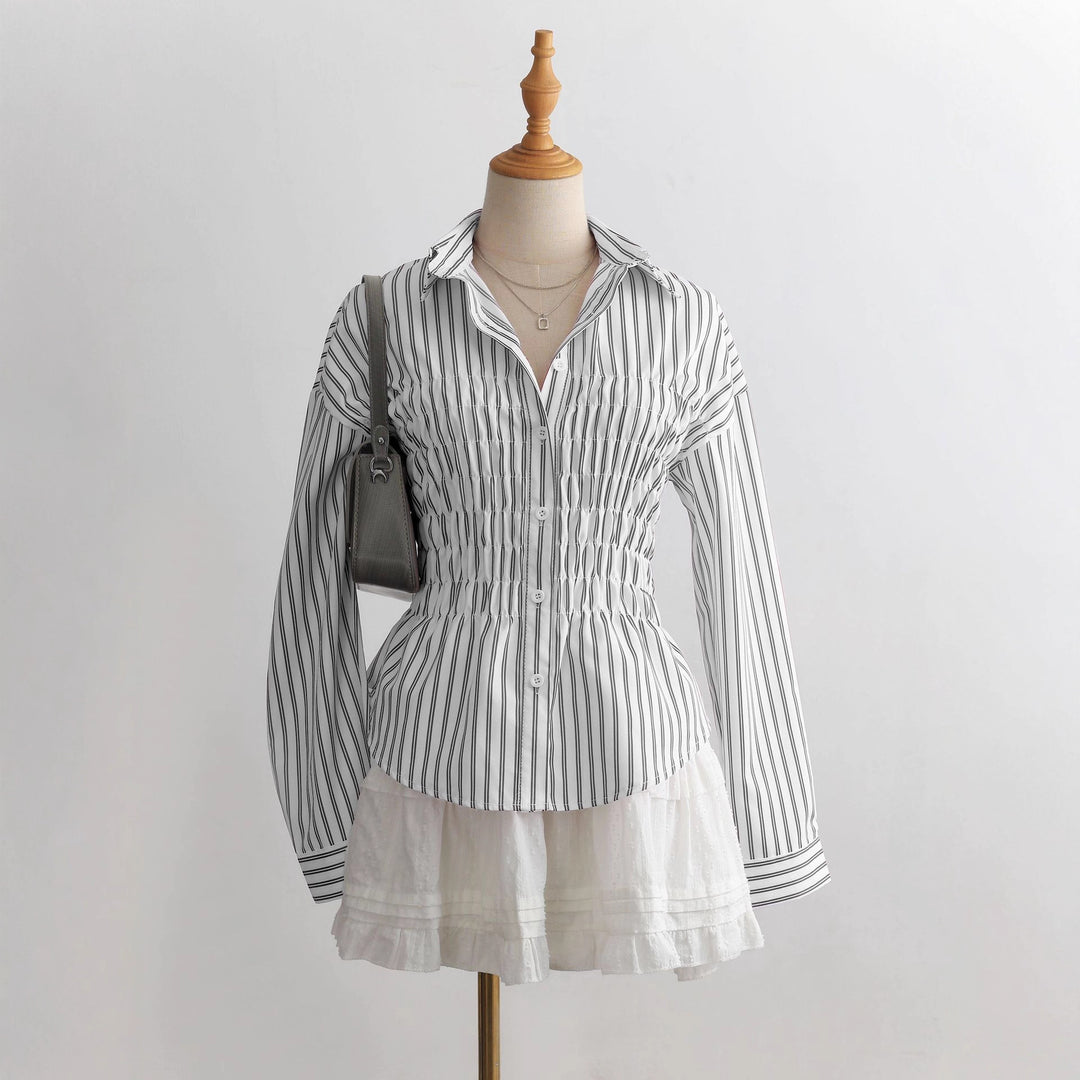 Damen nan taillierte Hemdbluse mit geraffter Brustpartie und Schößchen Drune
