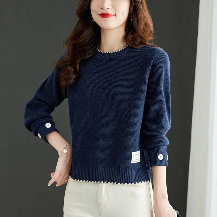 Damen eleganter Strickpullover mit feiner Ribstruktur und modischen Knöpfen Drune