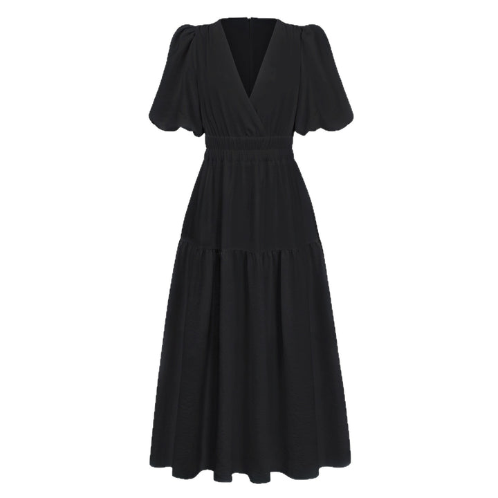 Damen Maxikleid mit puffärmeligem Design und elastischem Taillenzug Drune