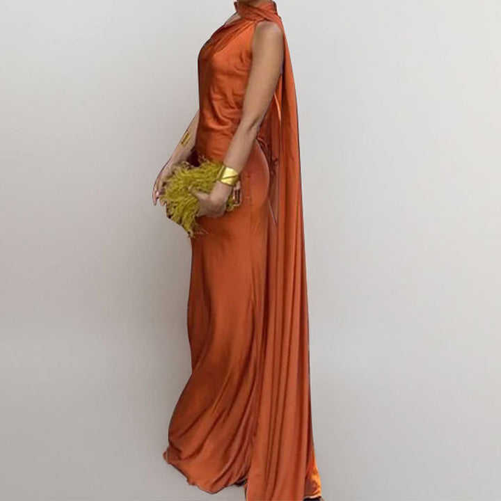 Damen Elegantes Abendkleid mit asymmetrischem Design und weichem Umhang Drune