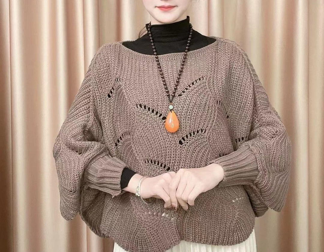 Damen Luftiger Strickpullover mit Lochmuster Drune