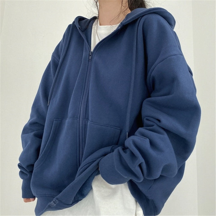 Drune Zip-up Oversized Solid Pocket Hooded Langarm Lose Baseball Jacke