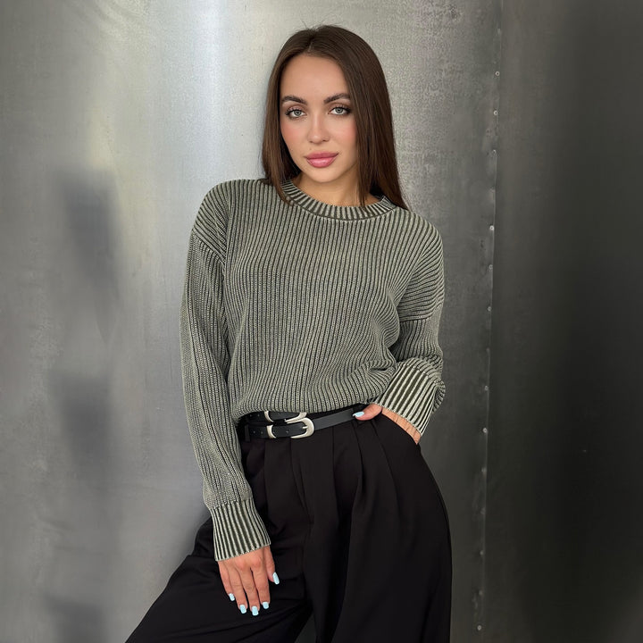 Damen Grobstrickpullover mit modischem Rippenmuster Drune