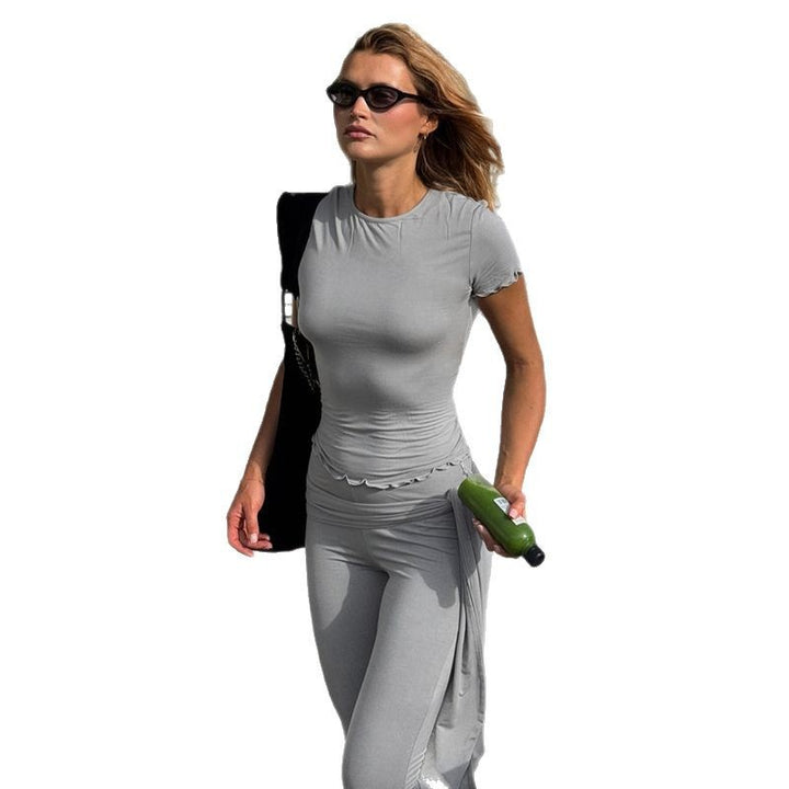 Damen lässiges Set aus Top und Schlaghose mit modischem Bindedetail Drune