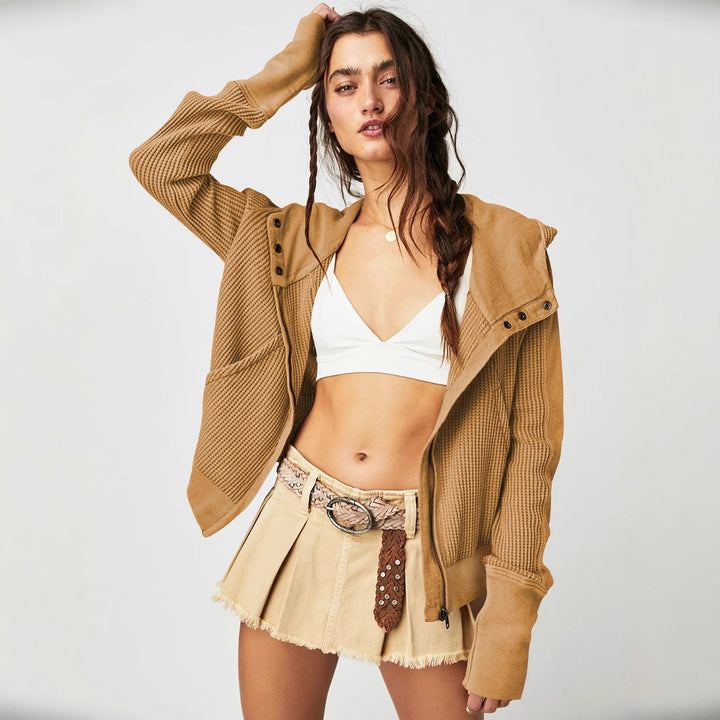 Damen lässige Kapuzenjacke mit strukturiertem Obermaterial und Reißverschluss Drune