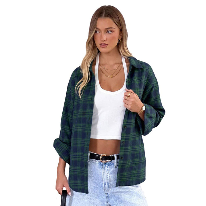 Damen Karierter Overshirt aus hochwertigem Material mit lässigem Schnitt Drune