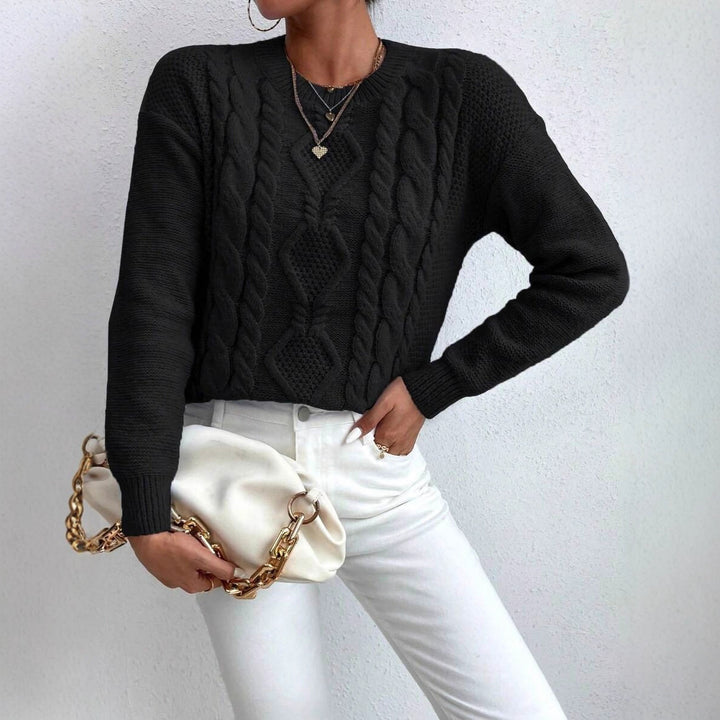 Damen Grobstrickpullover mit elegantem Zopfmuster und Rundhalsausschnitt Drune