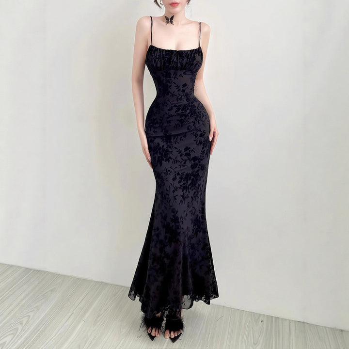 Damen Elegantes Maxikleid mit floralem Spitzenmuster und Spaghettiträgern Drune