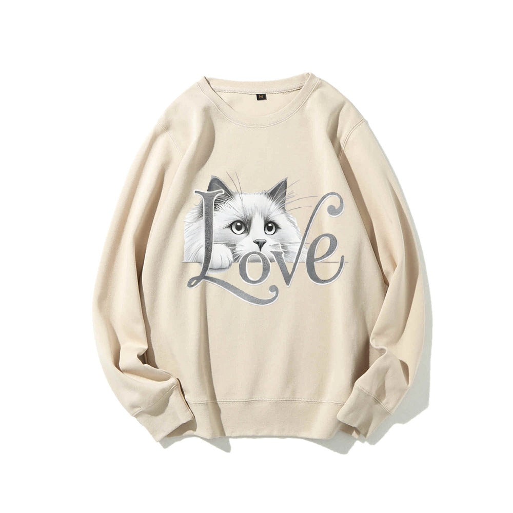 Damen Sweatshirt mit verspieltem Katzenmotiv und lässigem Schnitt Drune