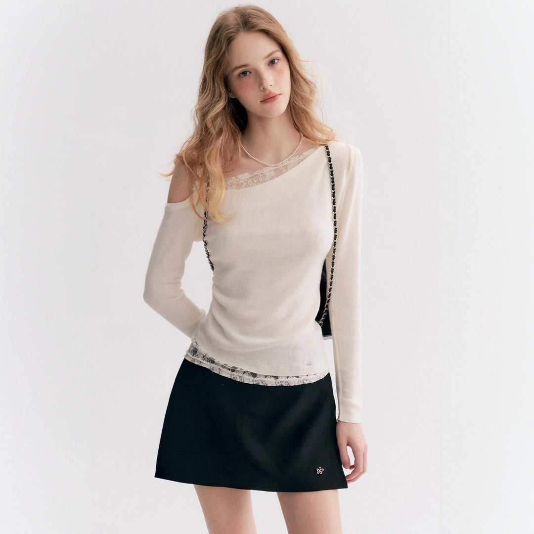 Damen Elegantes Oberteil mit transparentem Spitzenbesatz Drune
