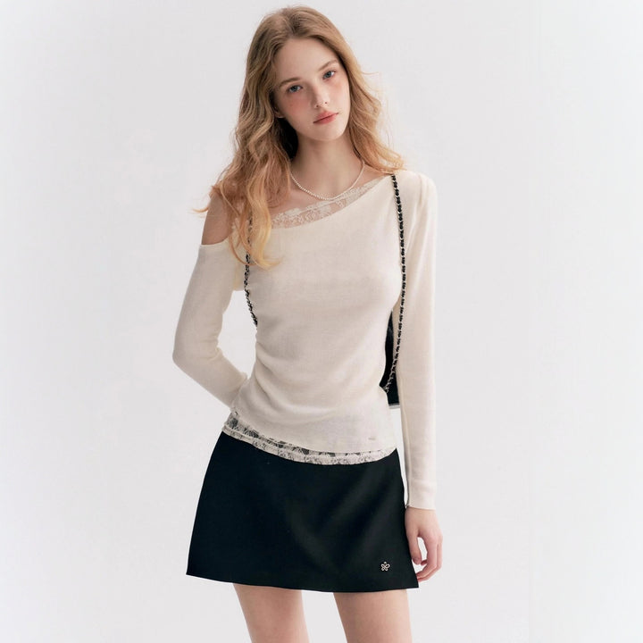 Damen Elegantes Oberteil mit transparentem Spitzenbesatz Drune