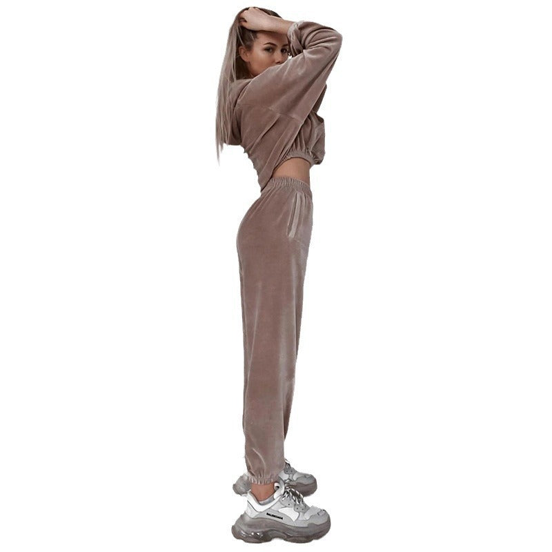 Damen Sportliches Velours-Lounge-Set mit Kapuze und weitem Schnitt Drune