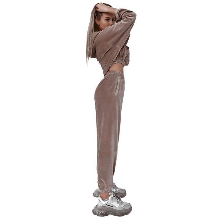 Damen Sportliches Velours-Lounge-Set mit Kapuze und weitem Schnitt Drune