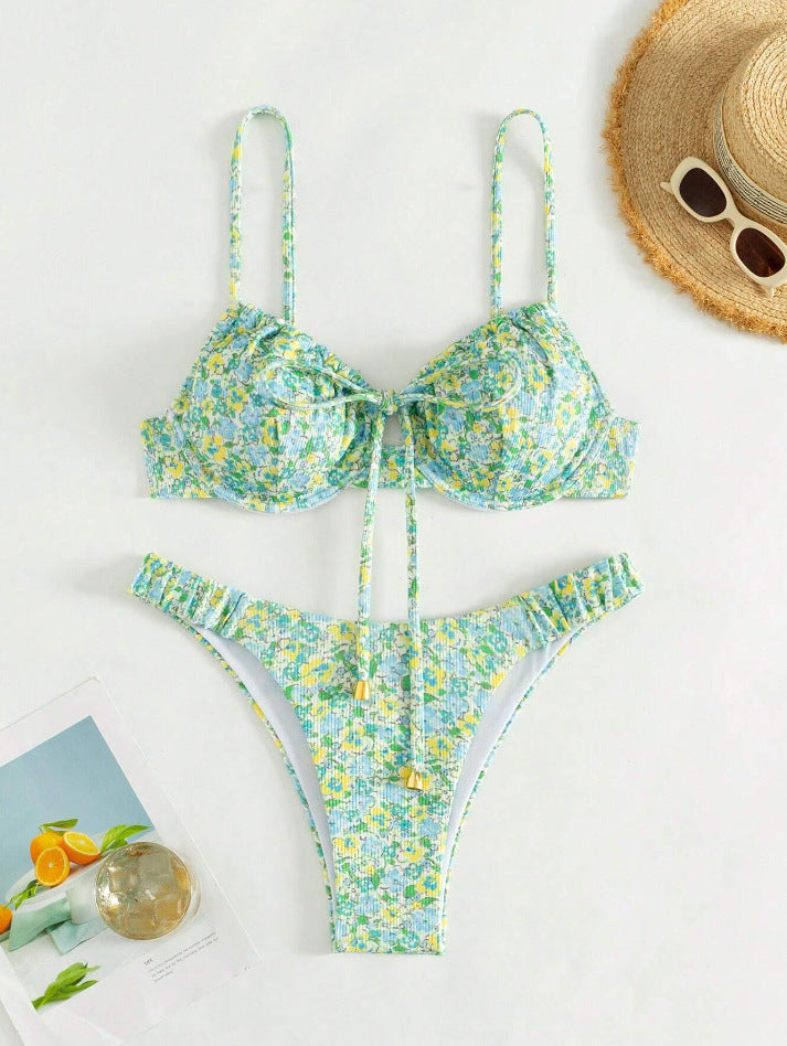 Damen Floral Bikini mit hochwertigen Rüschen und verstellbaren Trägern Drune