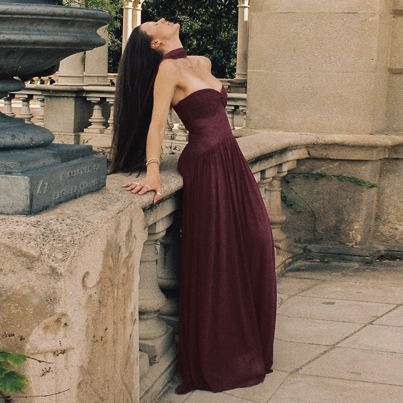 Damen Elegantes Maxi-Kleid mit fließendem Rock und geschmackvoller Chiffon-Schärpe Drune