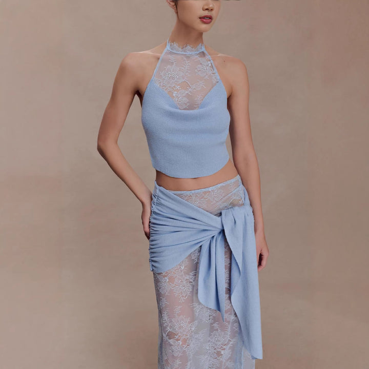Damen Elegantes Spitzen-Top und Maxi-Rock Set Drune
