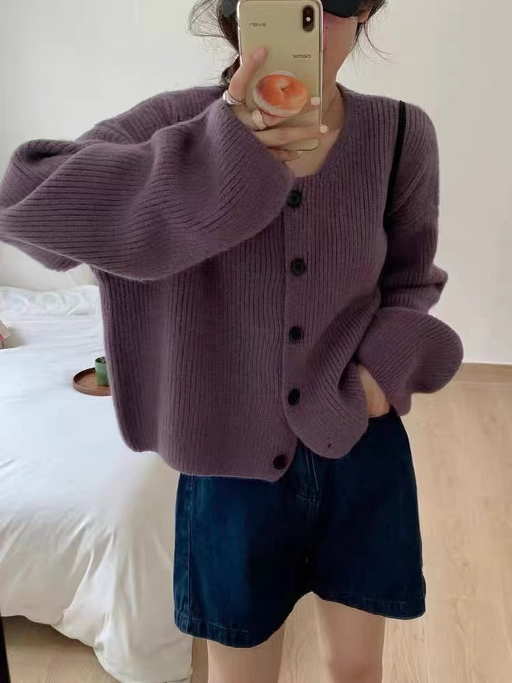 Damen Grobstrickjacke mit Knopfverschluss und weit geschnittenen Ärmeln Drune