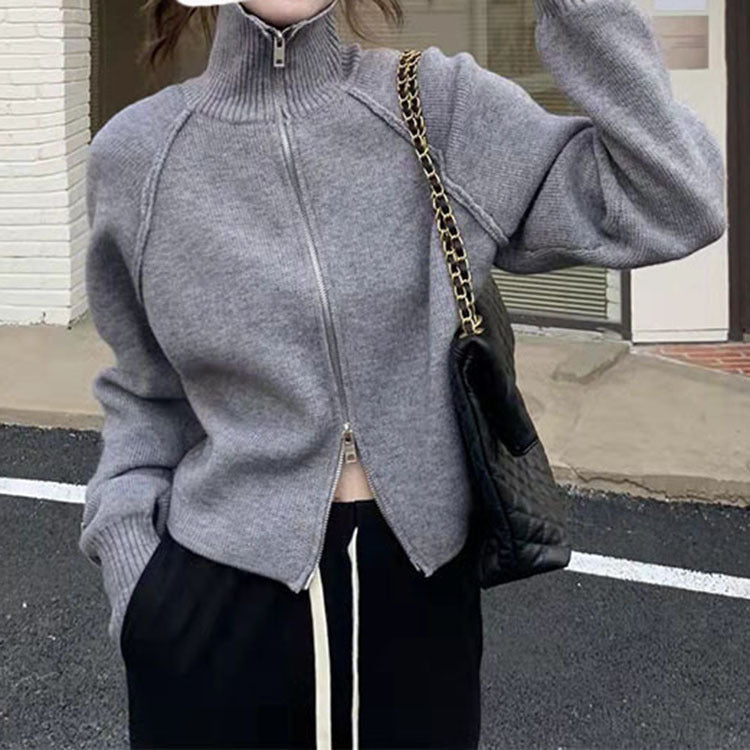 Damen Strickjacke mit hochwertigem Reißverschluss und Stehkragen Drune