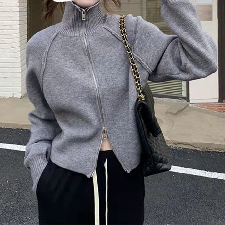 Damen Strickjacke mit hochwertigem Reißverschluss und Stehkragen Drune