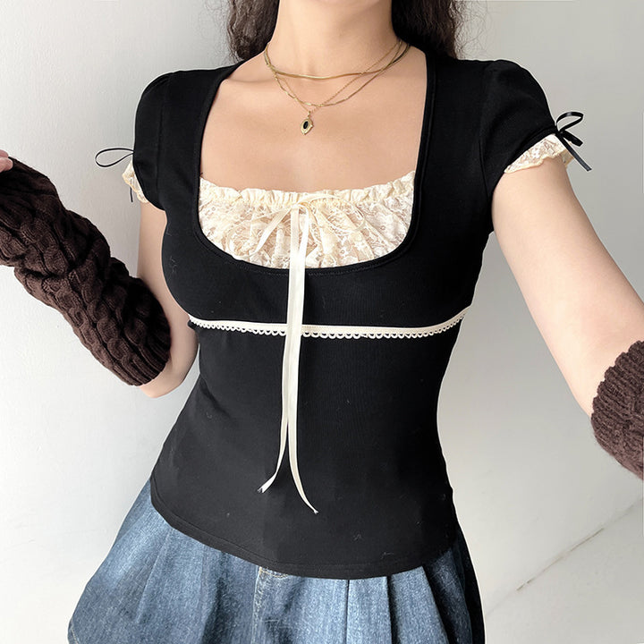 Damen Elegantes Spitzenoberteil mit raffinierten Schnürdetails Drune