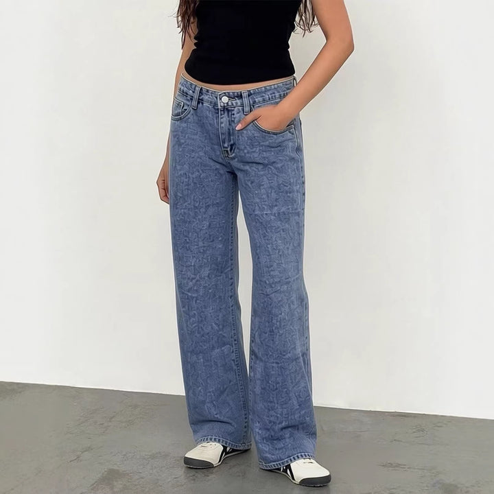 Damen Weite High-Waist Jeans mit klassischem Schnitt und ausgefransten Säumen Drune