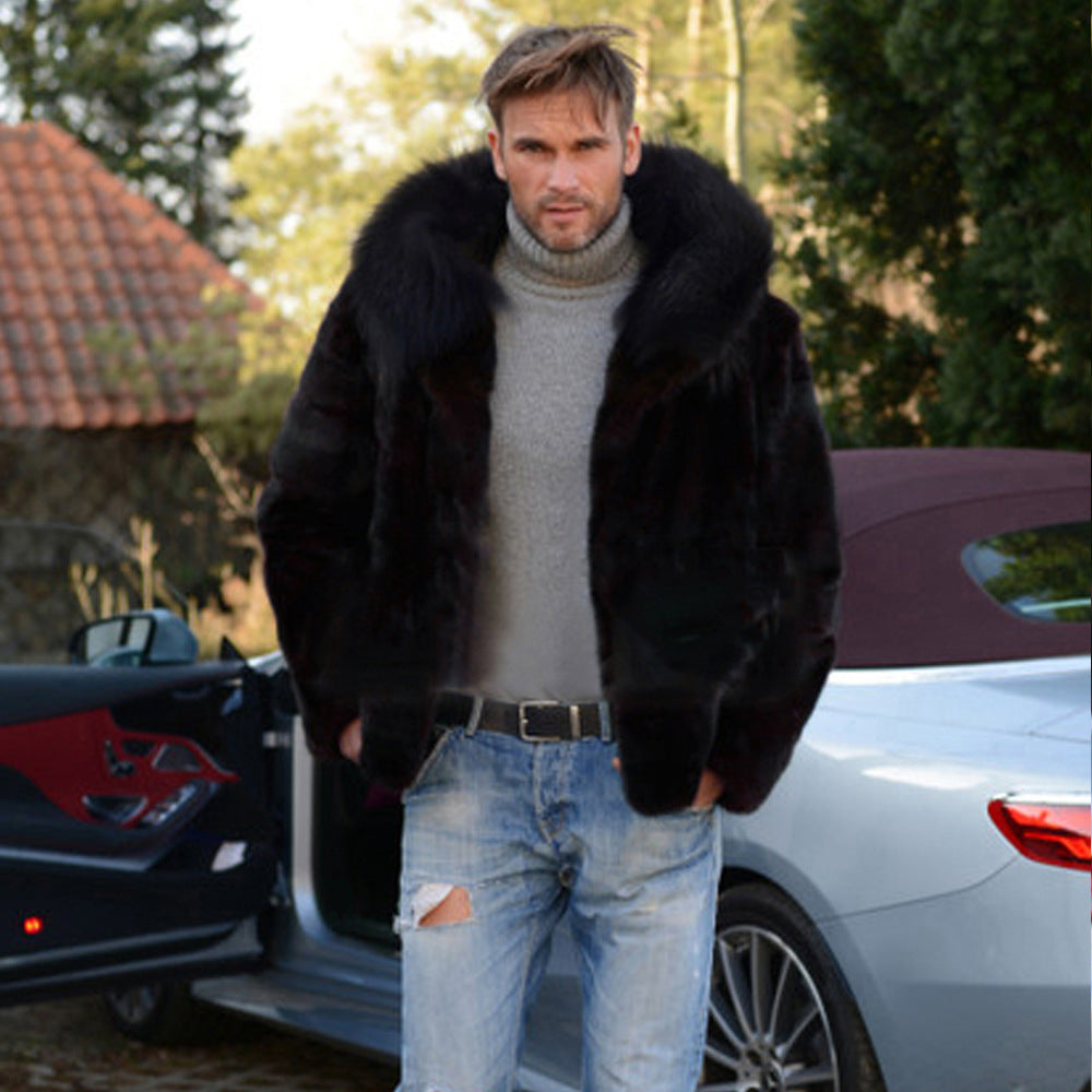 Herren Luxus Kunstpelzjacke mit breitem Kragen Drune